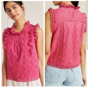 Maeve by Anthropology pink eyelet top